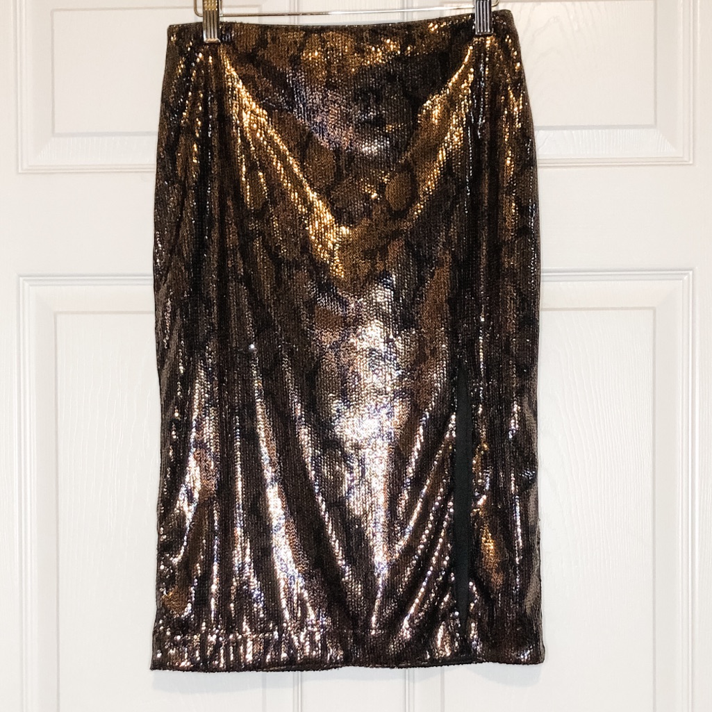 Python Sequin Skirt W/Slit | Medium | Nwt
